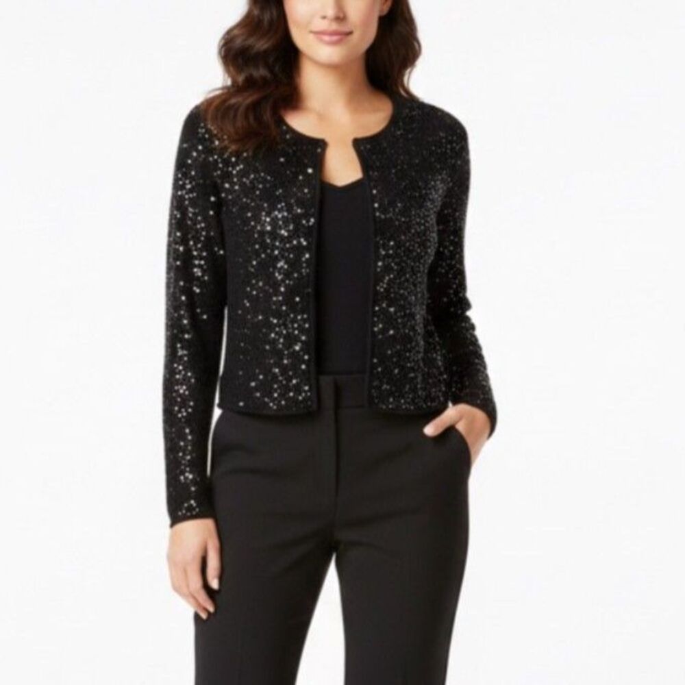 Aqua Women's NWOT Black Cashmere Sequin Detail LS Cardigan Sweater Size S
